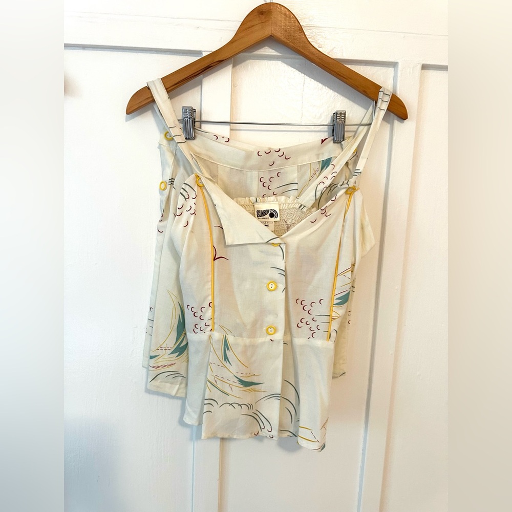 Vintage Cream Patterned High Waist Short and Top Set